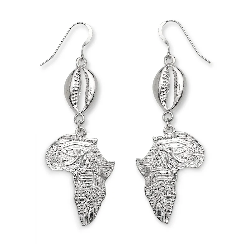 women's earrings with statement design -African Map .925 Sterling Silver Earrings with Cowrie Shells