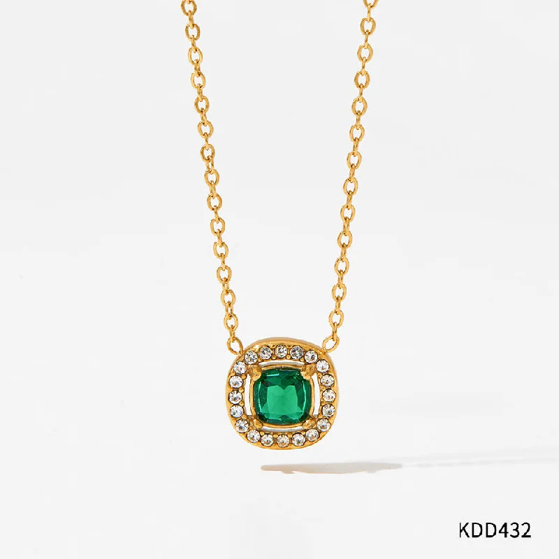 Kdd432 Necklace Gold Green Zirconium