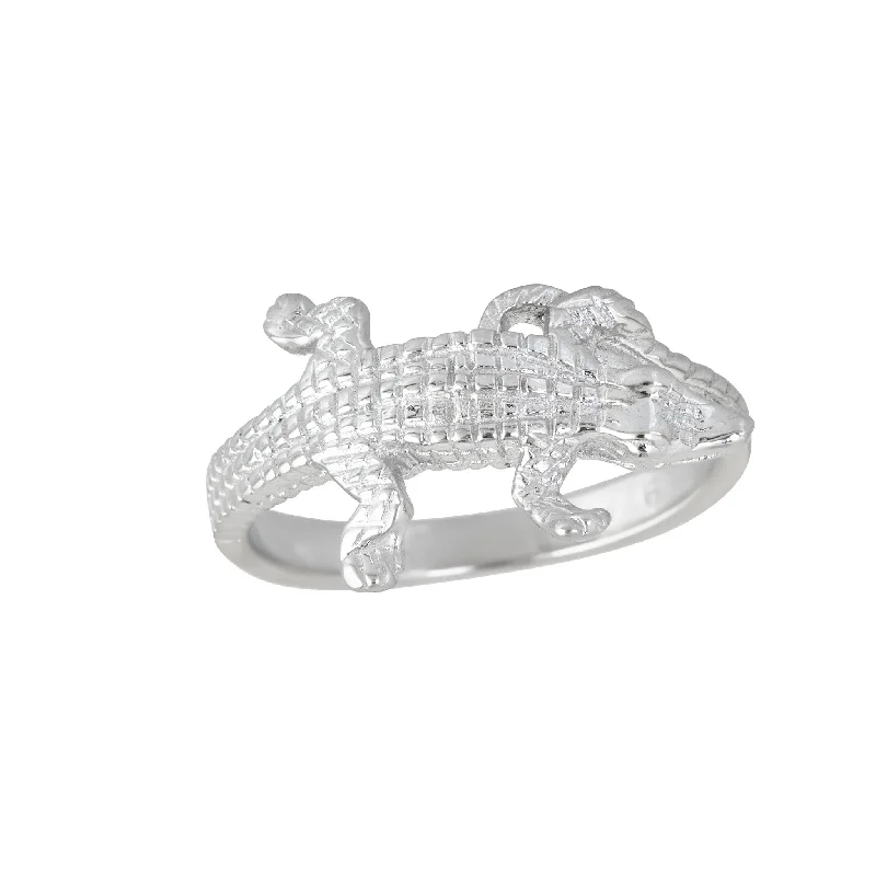 women's rings with floral design -Textured Lizard Ring (Silver)