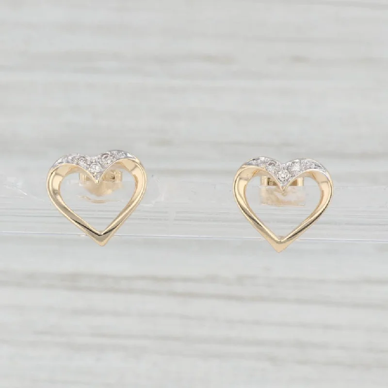 women's earrings with luxury accents -Diamond Small Open Heart Stud Earrings 14k Yellow Gold