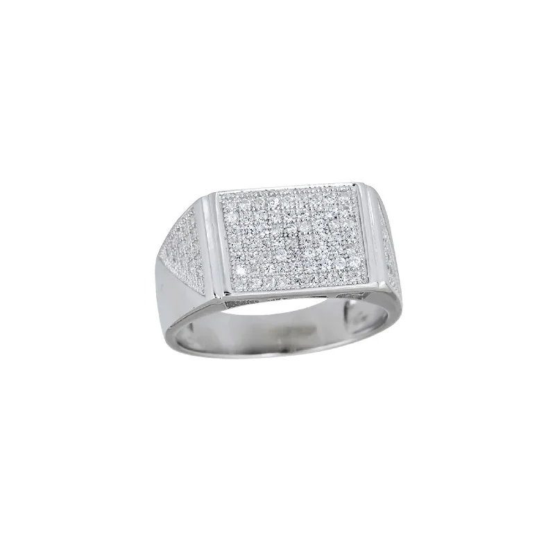 women's rings with adjustable band -Iced-Out Rectangle Men's Ring (Silver)