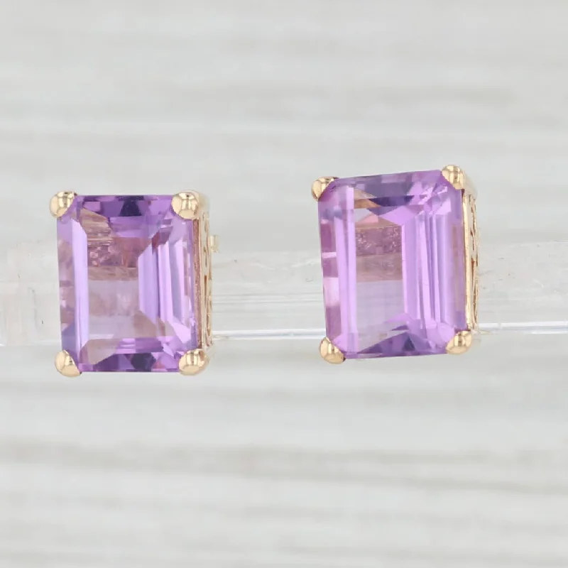 women's earrings with bold statement -6.5ctw Amethyst Stud Earrings 10k Yellow Gold Emerald Cut Solitaires