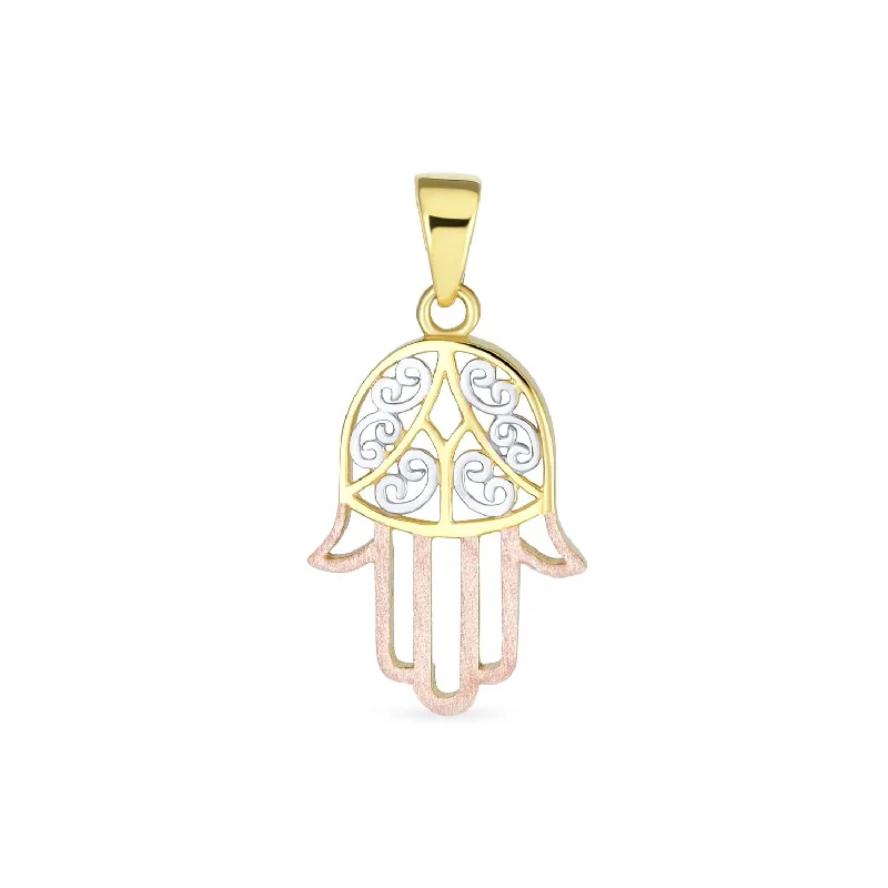 women's necklaces with silver-plated finish -Genuine 14K Tri Color Gold Hamsa Pendant Necklace for Spiritual Protection