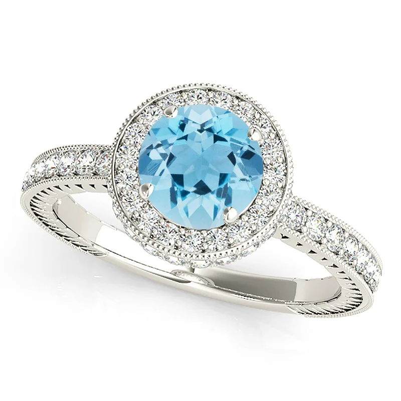 women's engagement rings with minimalist design -1.10 ct. Genuine Aquamarine with Diamond Halo Gemstone Ring