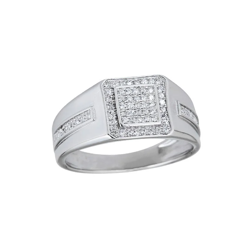 women's rings with smooth finish -Pave Double Square Men's Ring (Silver)