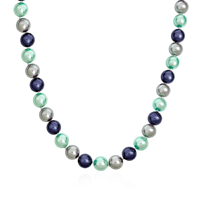 women's necklaces with layered design -Hand Knotted Multi-Color Blue Grey Shell Imitation Pearl Strand Necklace 14MM