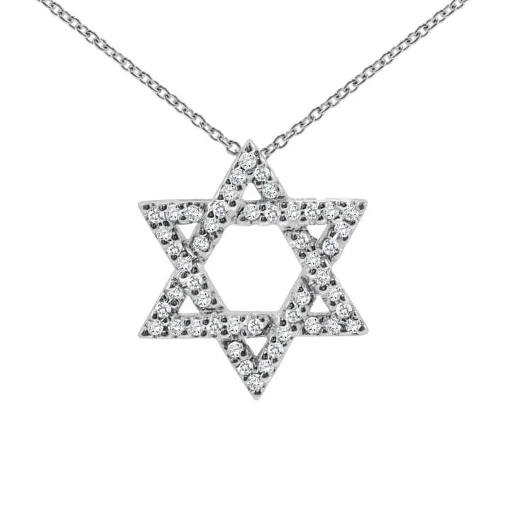 women's necklaces with cubic zirconia -14K Diamond Star of David Necklace