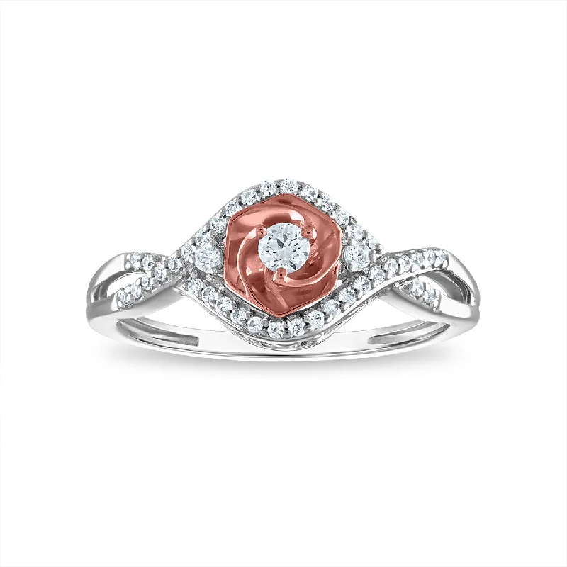 women's engagement rings with stackable rings -LoveSong 1/4 CTW Diamond Everlasting Rose Ring in 10KT White and Rose Gold