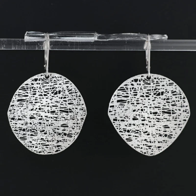 women's earrings with diamond-encrusted design -Flossy Webbed Dangle Circle Statement Earrings Sterling Silver Lever Back Drops