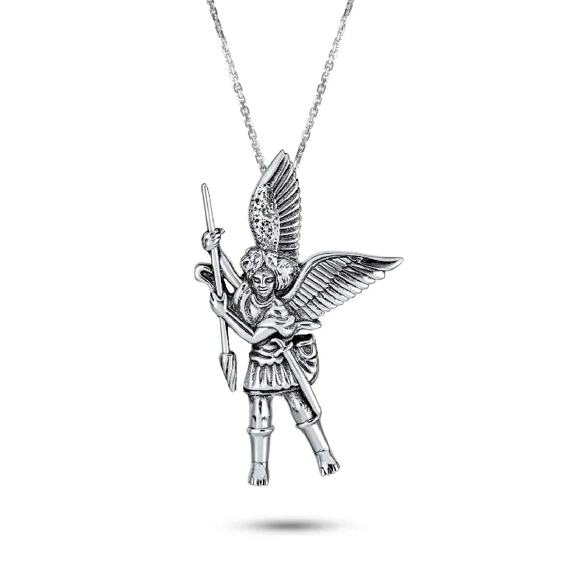 women's necklaces with chic pendant -Guardian Angel Saint Michael Pendant Necklace for Military Police in Sterling Silver