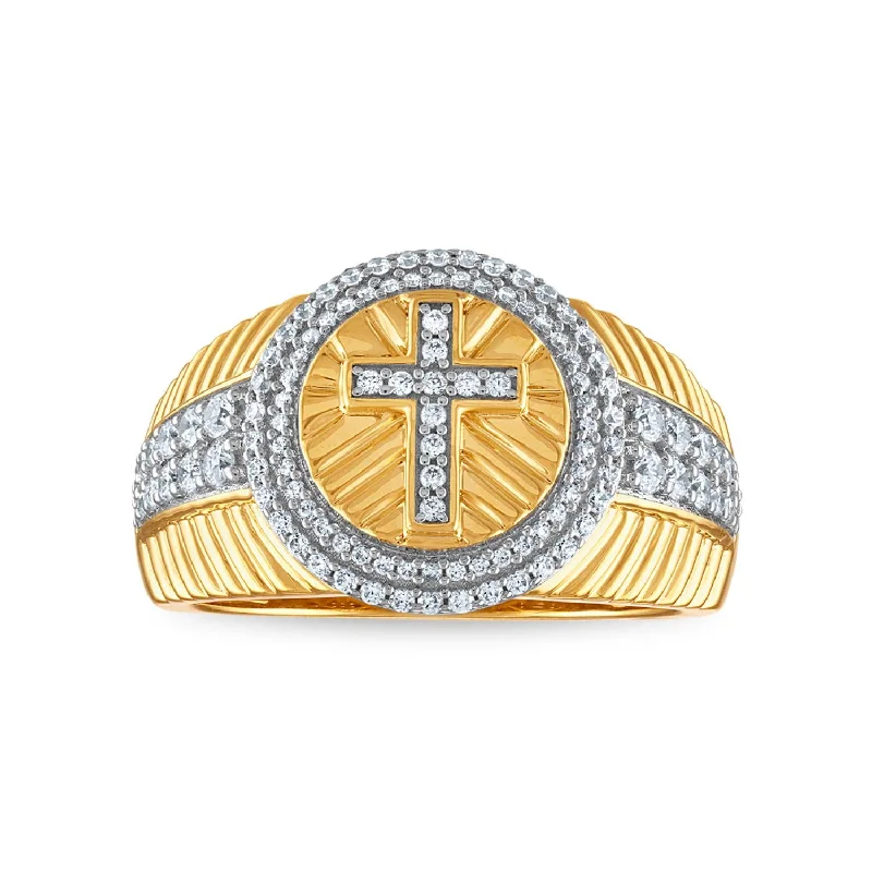 women's engagement rings with precious gemstone -3/4 CTW Diamond Cross Rolex-look Ring in 10KT Yellow Gold