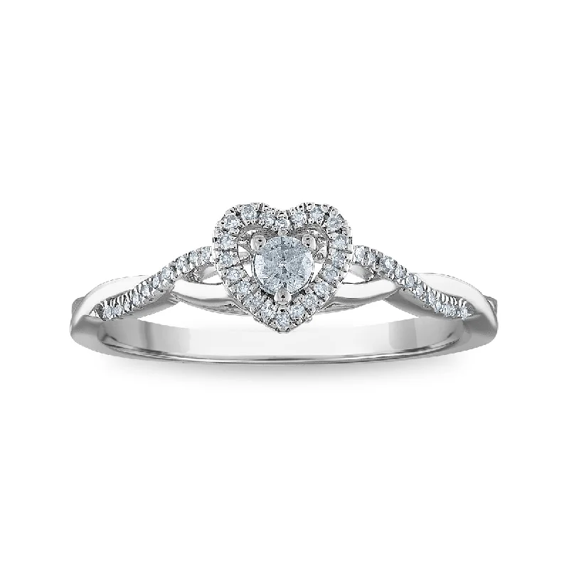 women's engagement rings with full eternity band -LoveSong 1/6 CTW Diamond Heart Promise Ring in Sterling Silver