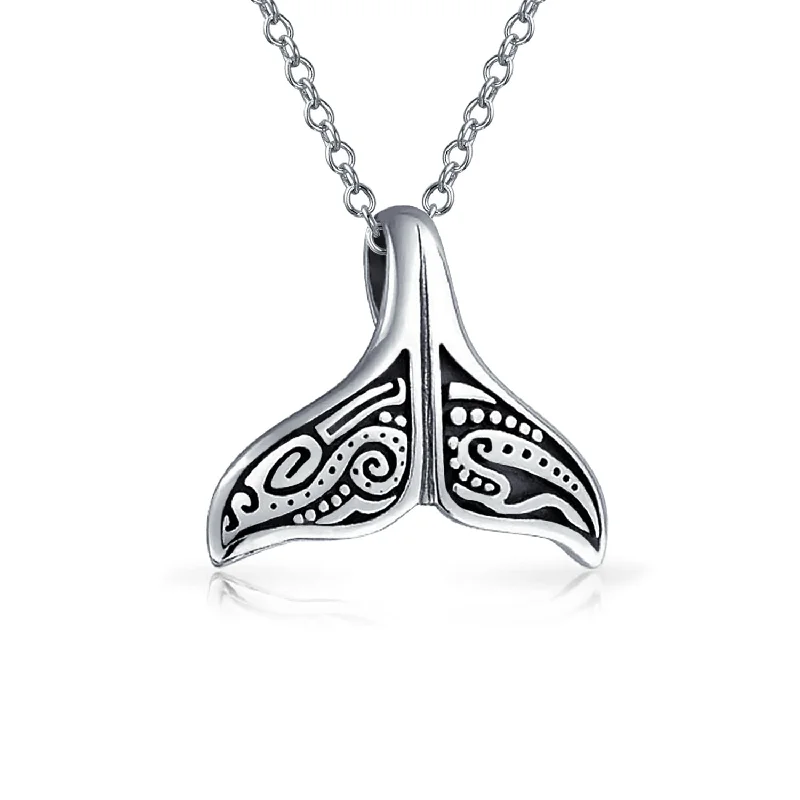 women's necklaces with layered design -Nautical Whale Tail Pendant Necklace in Oxidized Sterling Silver for Sea Lovers