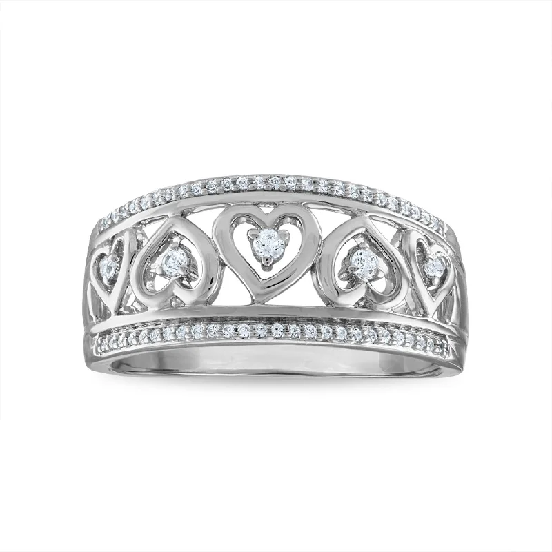 women's engagement rings with unique band design -1/6 CTW Diamond Heart Ring in Rhodium Plated Sterling Silver