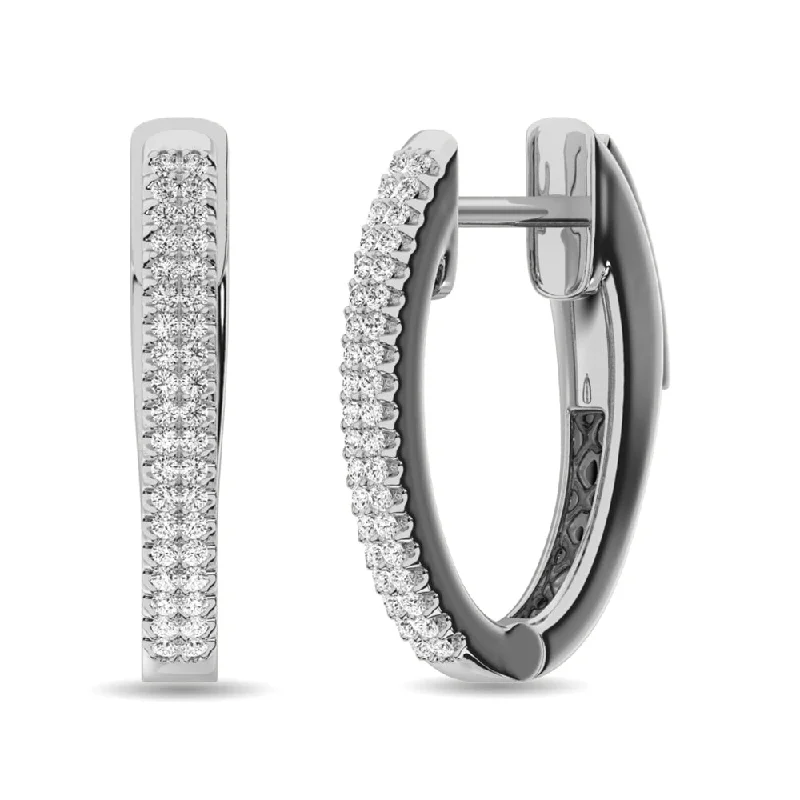 women's earrings with gold-plated finish -Diamond 1/4 ct tw Hoop Earrings in 10K White Gold