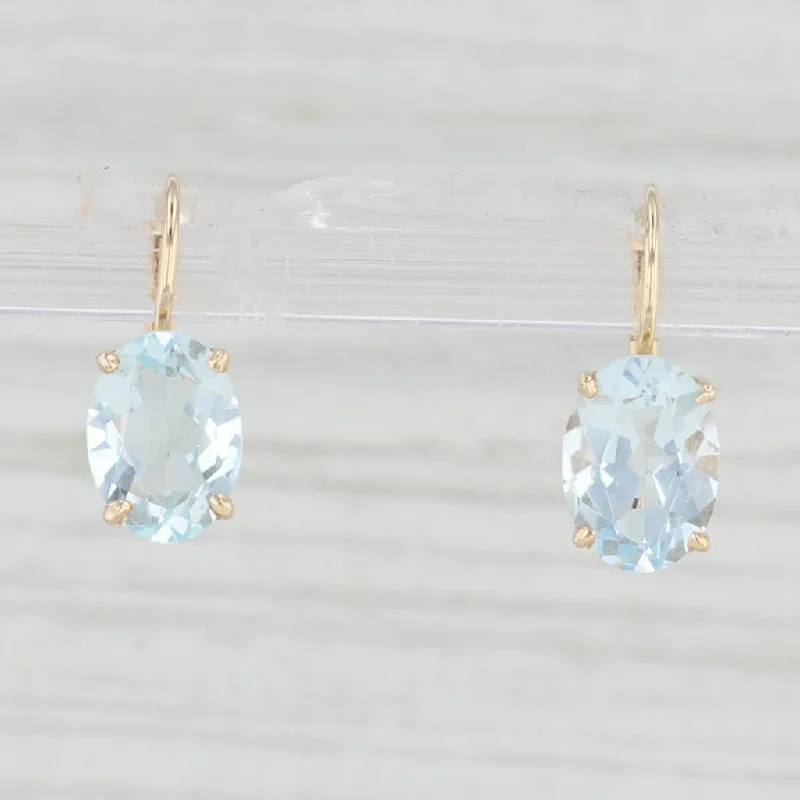 women's earrings with hammered design -3ctw Oval Aquamarine Earrings 14k Yellow Gold Leverback Drops