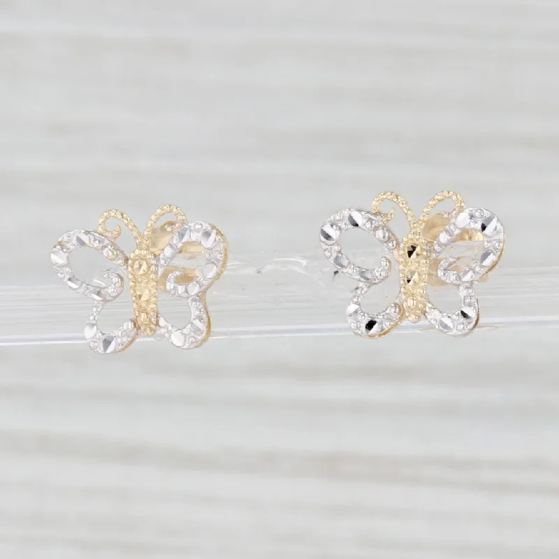 women's earrings with large gemstones -Butterfly Stud Earrings 10k Yellow White Gold