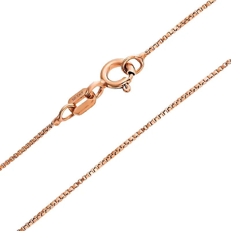 women's necklaces with sparkling diamonds -Plain Simple 0.8MM Thin 14K Rose Gold Box Chain Necklace Sterling Silver 16-18 Inch