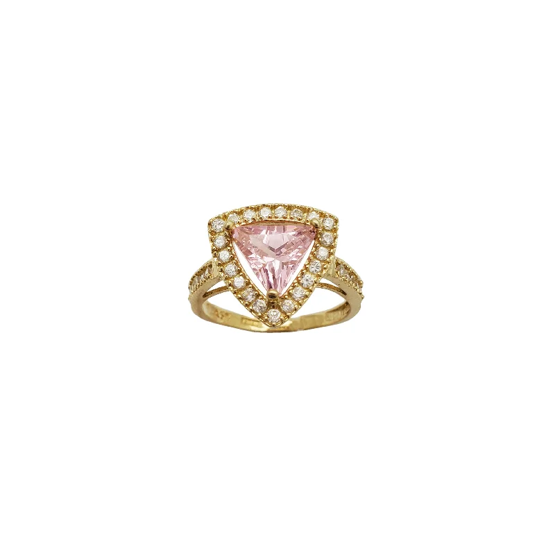 women's rings with emerald -Triangle Pink Cocktail Ring (14K)