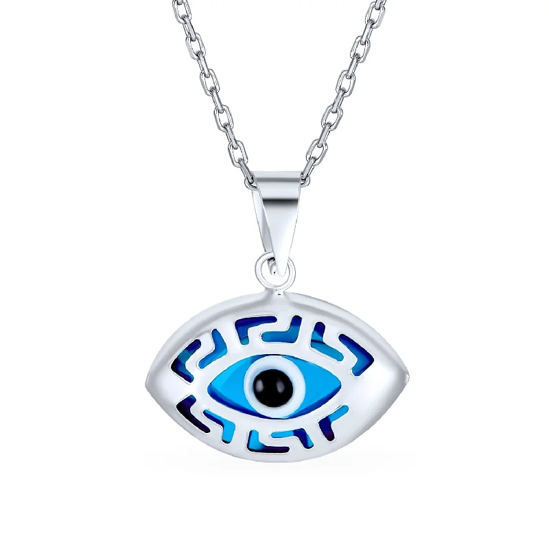 women's necklaces with teardrop pendant -Turkish Evil Eye Filigree Charm Pendant Necklace in Sterling Silver for Protection