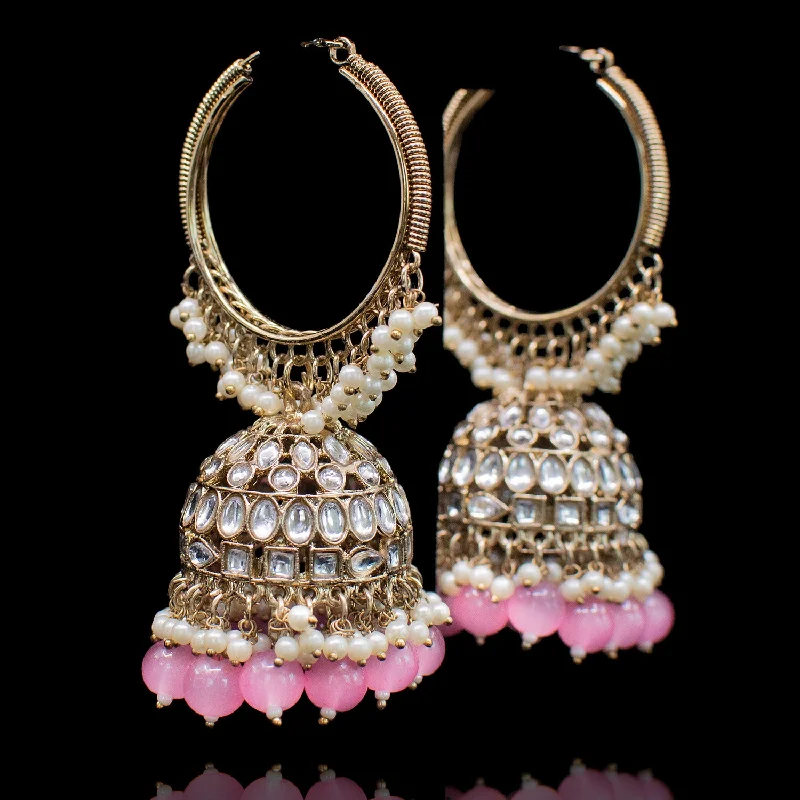 women's earrings with vintage hoop -Kashaf Earrings - Pink