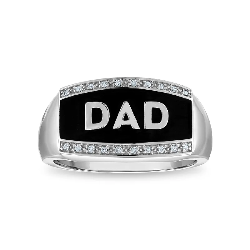 women's engagement rings with round-cut diamond -Diamond Accent Dad Ring in Rhodium Plated Sterling Silver