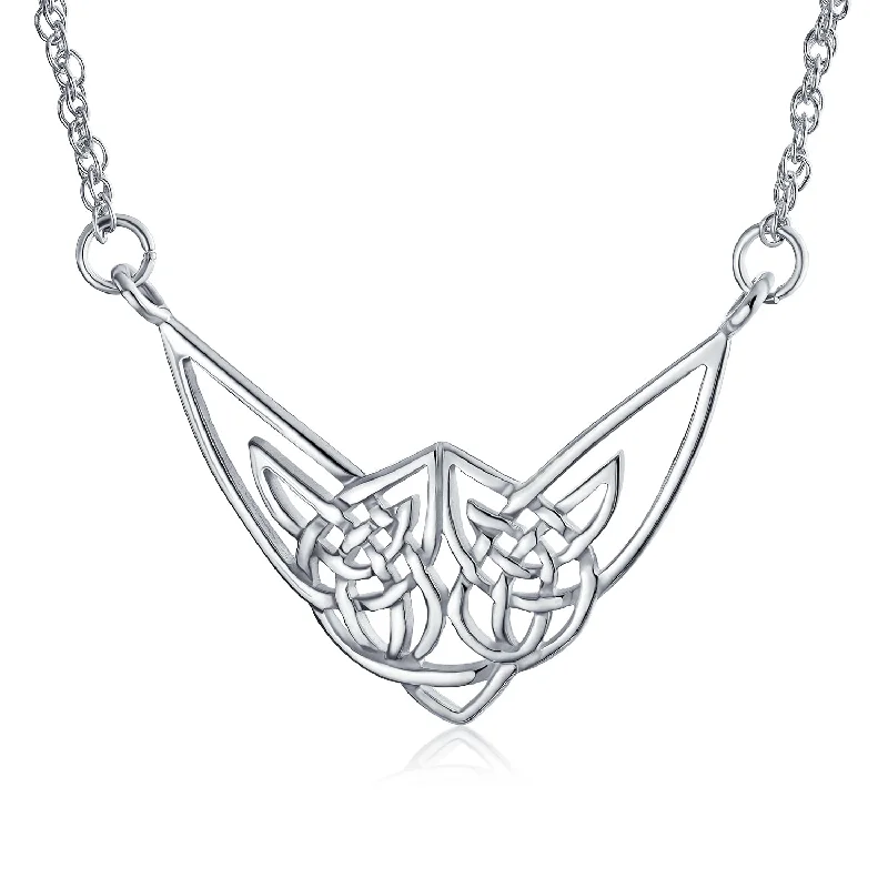 women's necklaces with layered chains -Good Luck Heart Trinity Irish Love Knot Collar Necklace Sterling Silver Celtic