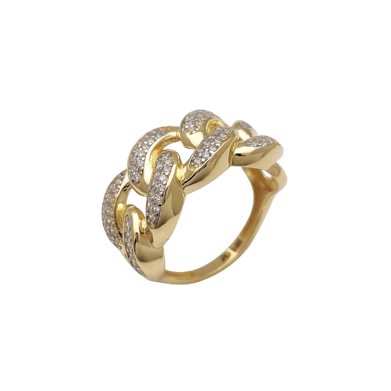 women's rings with side stones -Pave Two-Row Miami Cuban Ring (14K)