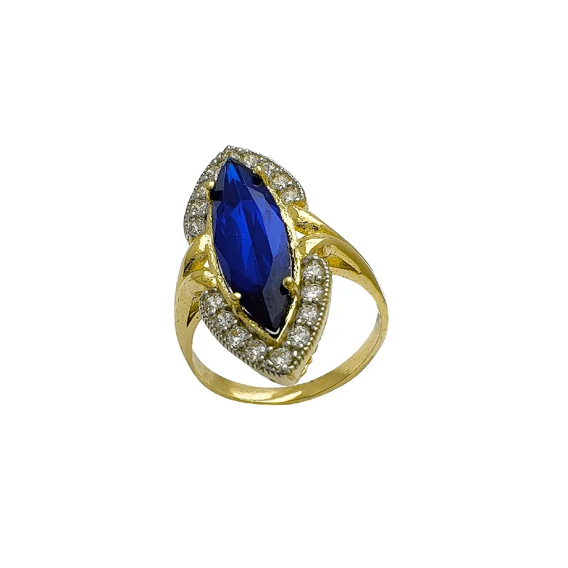 women's rings with unique gemstone -Milgrained Blue Marquise Ring (14K)