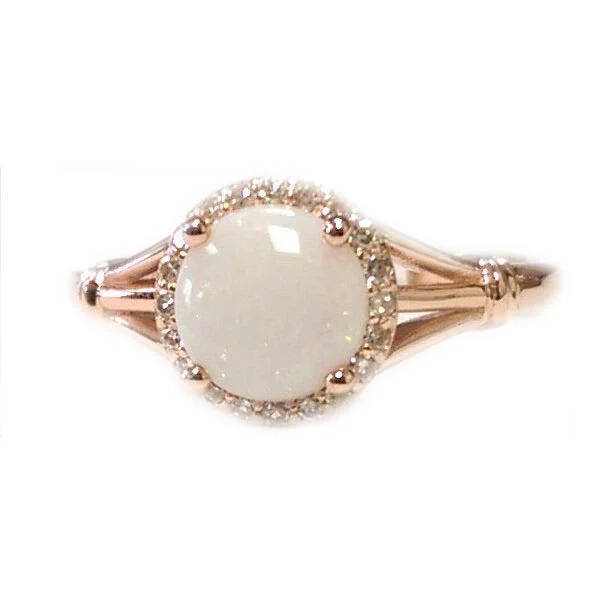 women's engagement rings with round-cut diamond -7MM Opal and Diamond Halo Ring in 10KT Rose Gold