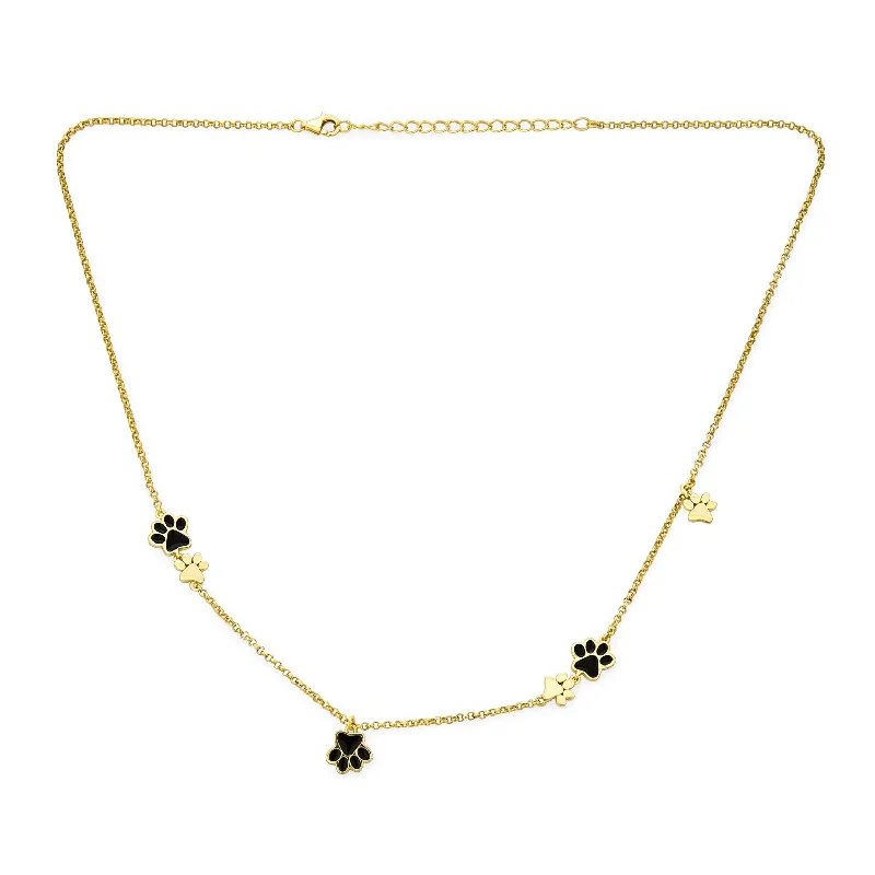 women's necklaces with unique charms -Pet Animal Dog Cat Multi Black Paw Prints Necklace Gold Silver Plated