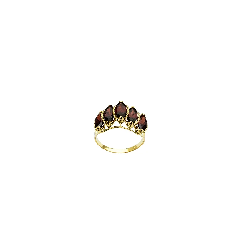 women's rings with emerald-cut stone -Yellow Gold Garnet Quintuple Ring (14K)