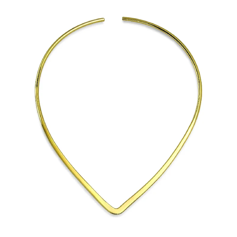 women's necklaces with romantic design -Slender V Shape Choker Necklace for Teens 14K Yellow Gold Plated Modern Style