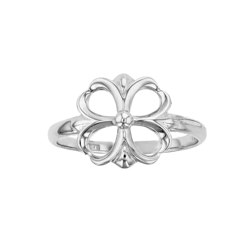 women's rings with multi-stone setting -Outlined Four-Clover Ring (Silver)