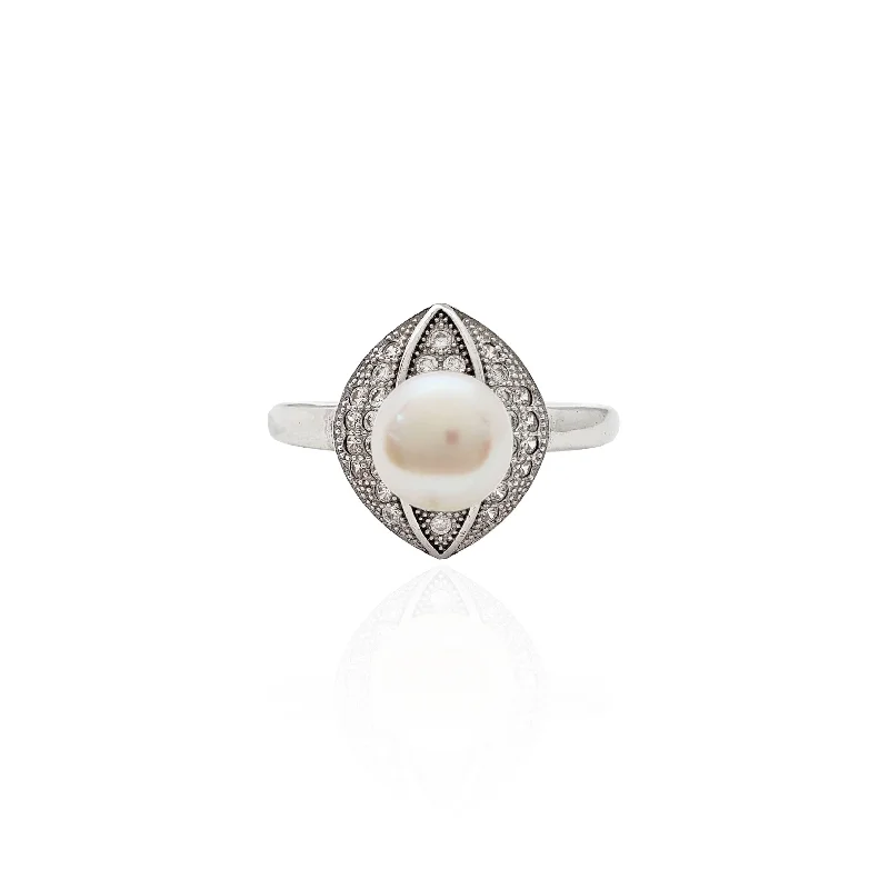 women's rings with gemstone accents -Ocular Pearl Stoneset Ring (Silver)