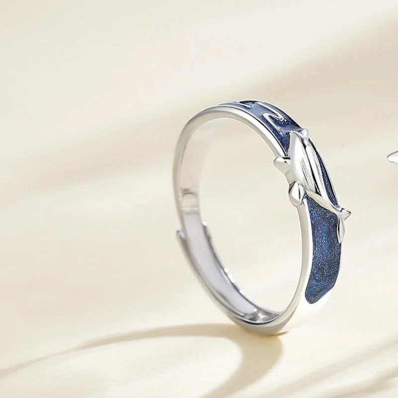 999 Sterling Silver Cloud Meng Die Whale Ring for Men