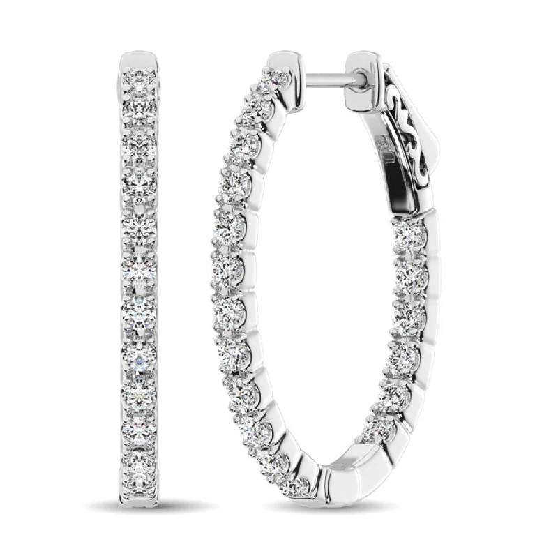 women's earrings with yellow gold -14K White Gold Diamond 9/10 Ct.Tw. In and Out Hoop Earrings