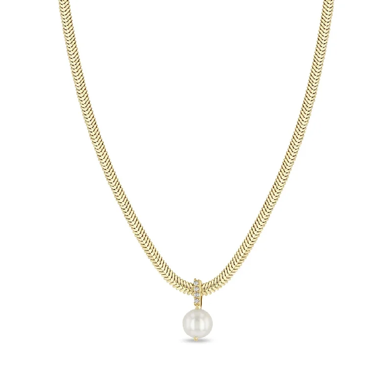 women's necklaces with pearl accents -Cultured Pearl Hanging from A White Diamond Pavé Bail Necklace