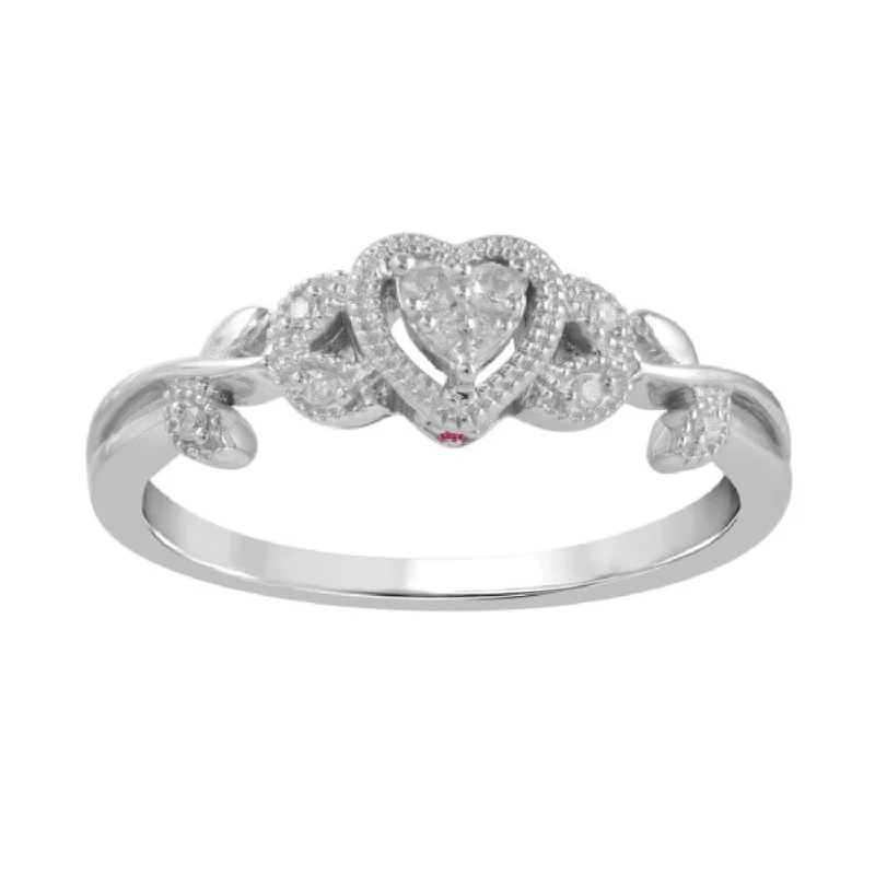 women's engagement rings with adjustable band -LoveSong 1/12 CTW Diamond Heart Promise Ring in Sterling Silver