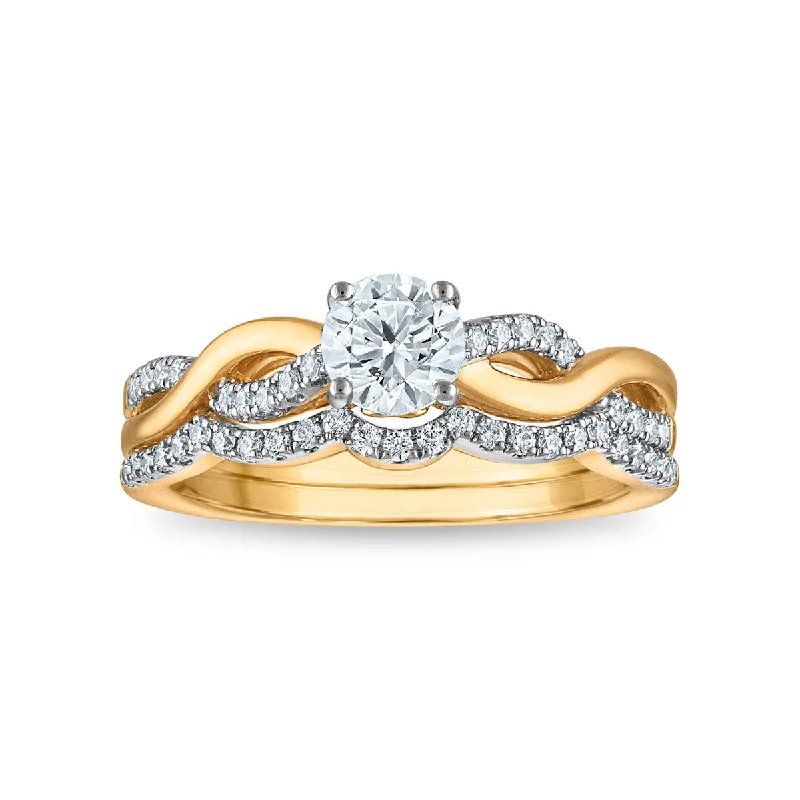 women's engagement rings with intricate details -LoveSong EcoLove 3/4 CTW Lab Grown Diamond Bridal Set in 10KT Yellow Gold