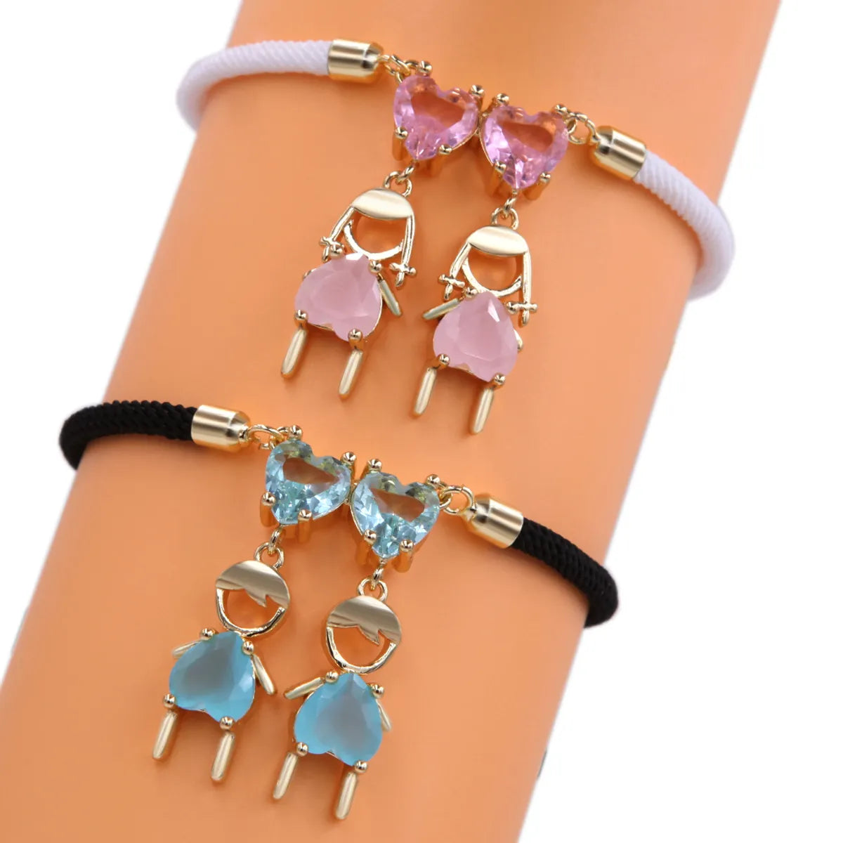 women's bracelets with multi-layered bangles -Casual Sweet Streetwear Heart Shape Copper Plating Inlay Zircon 18k Gold Plated Unisex Bracelets