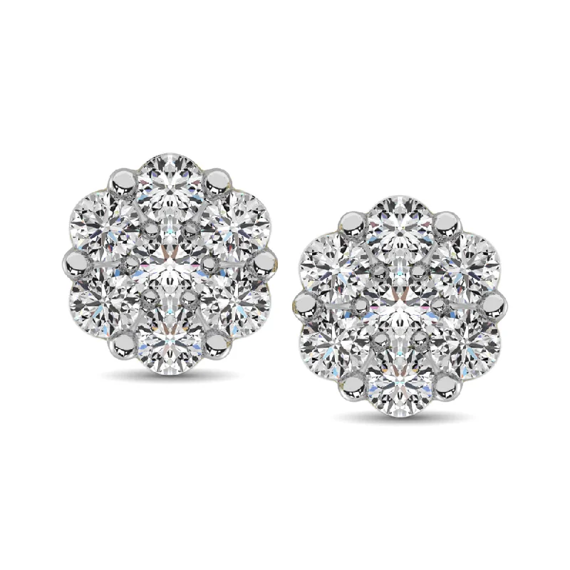 women's earrings with elegant diamonds -14K White Gold 1/4 Ct.Tw. Diamond Flower Studs Earrings