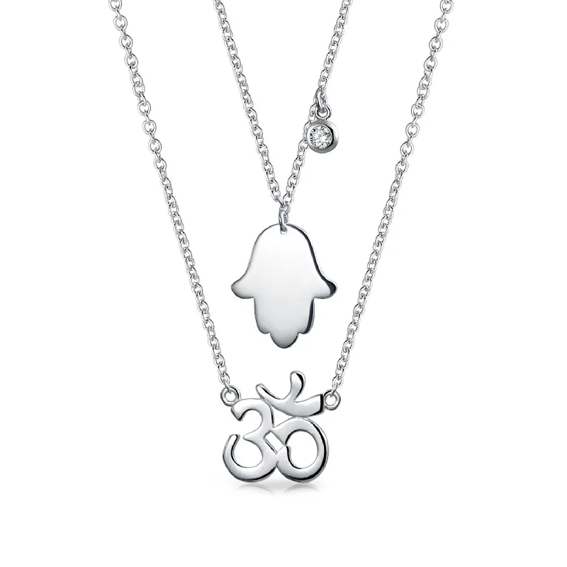 women's necklaces with layered design -Amulet Talisman Hamsa Hand Aum Om Pendant Necklace in Sterling Silver