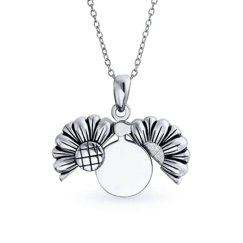 women's necklaces with luxury stones -Floral Sunflower Locket Necklace in Rhodium Plated Sterling Silver