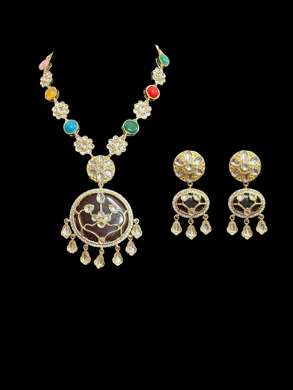 women's necklaces with gemstone -kundan necklace set - Navratan ( READY TO SHIP )