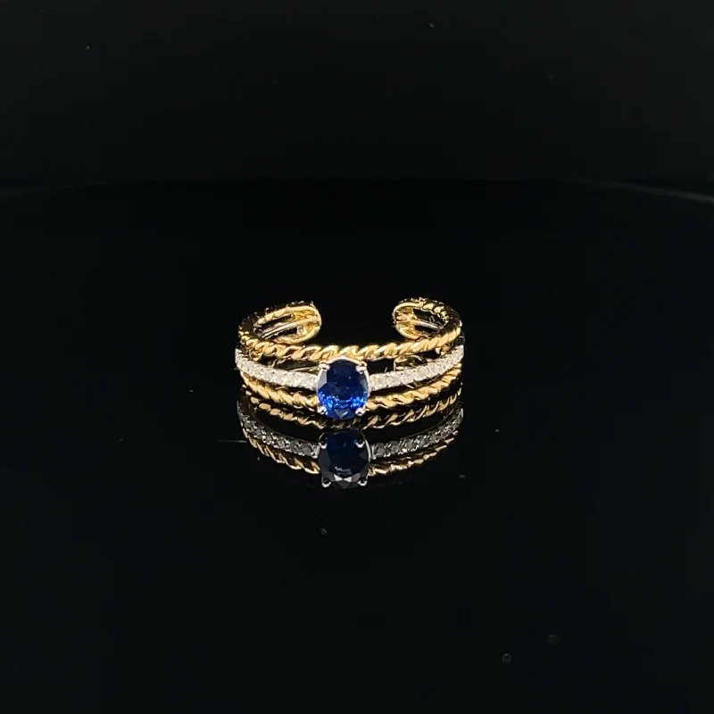 women's engagement rings with stackable rings -Sapphire & Diamond Solitaire Triple Band Ring in 18k Two Tone Gold - (#33-HRSAP000080)