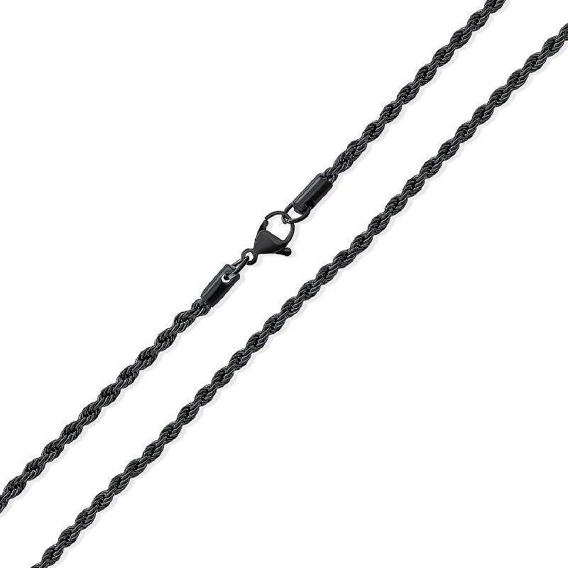 women's necklaces with chain design -Unisex Classic 3-5mm Rope Chain Necklace - Black Silver Gold Plated Stainless Steel