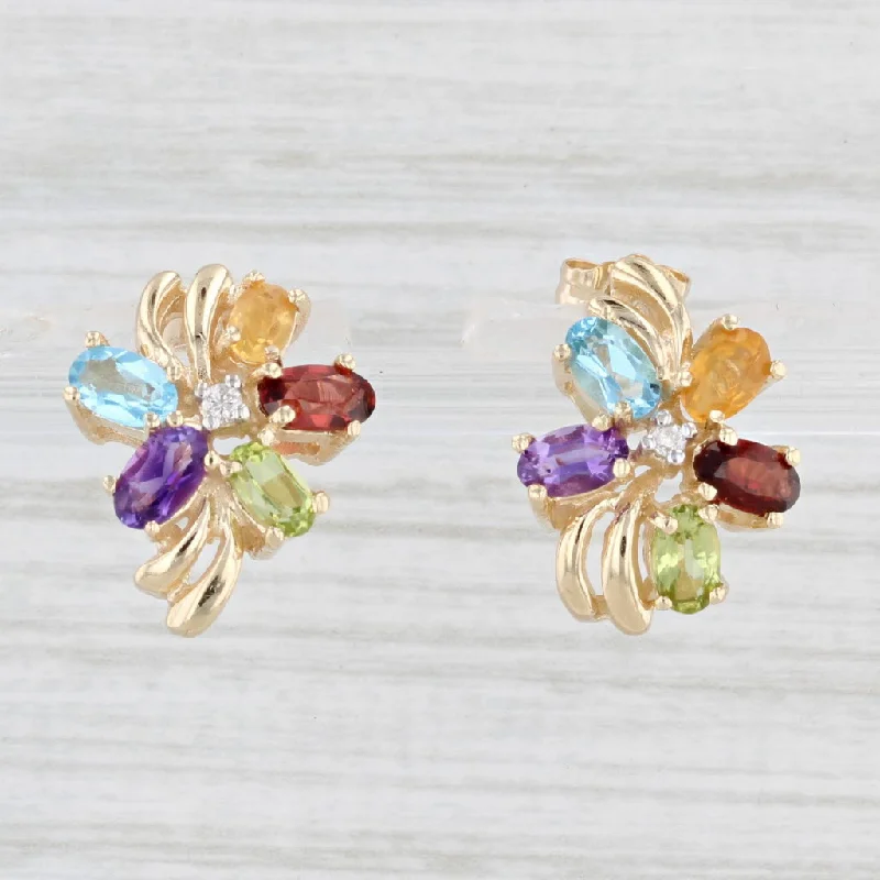 women's earrings with delicate hoop -2.50ctw Gemstone Cluster Earrings 14k Gold Citrine Garnet Peridot Amethyst Topaz