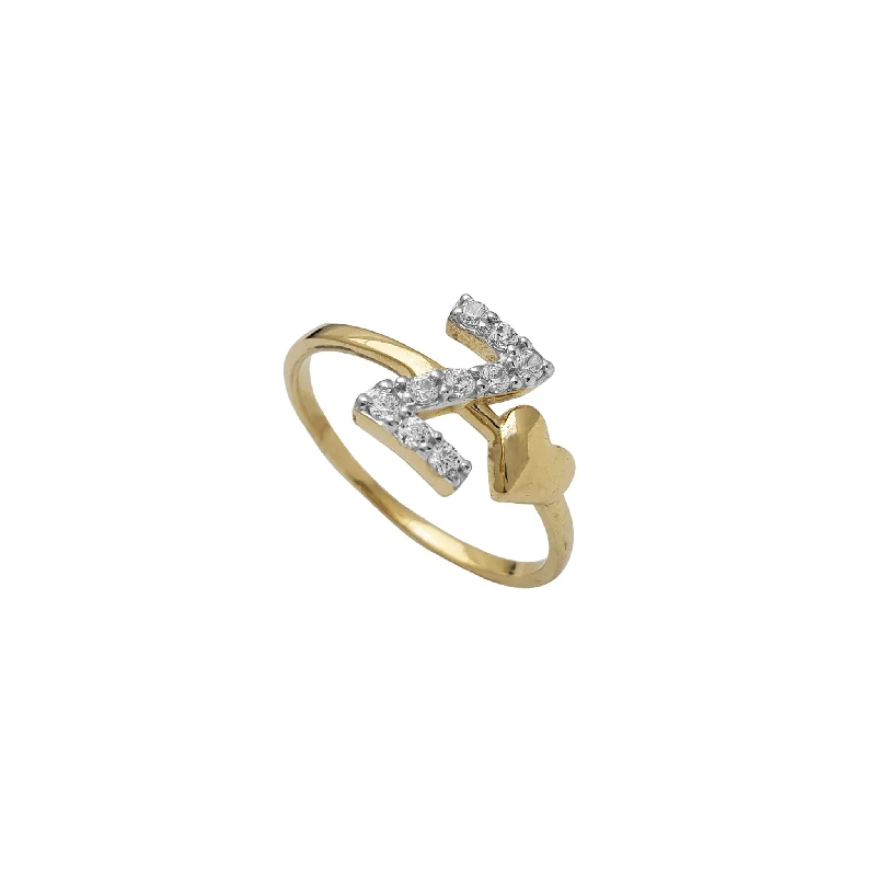 women's rings with opal stone -Zirconia Initial Letter "Z" & Heart Solitaire Ring (14K)