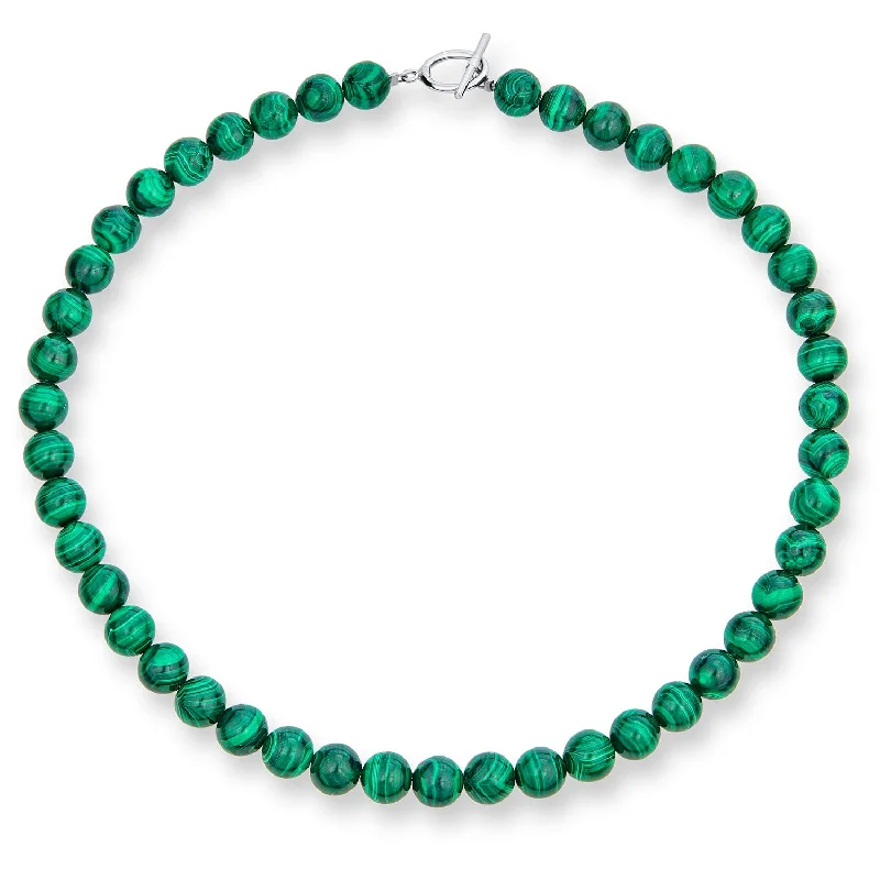 women's necklaces with stylish chain -Plain Western Jewelry Green Malachite Bead Strand Necklace with Silver Clasp